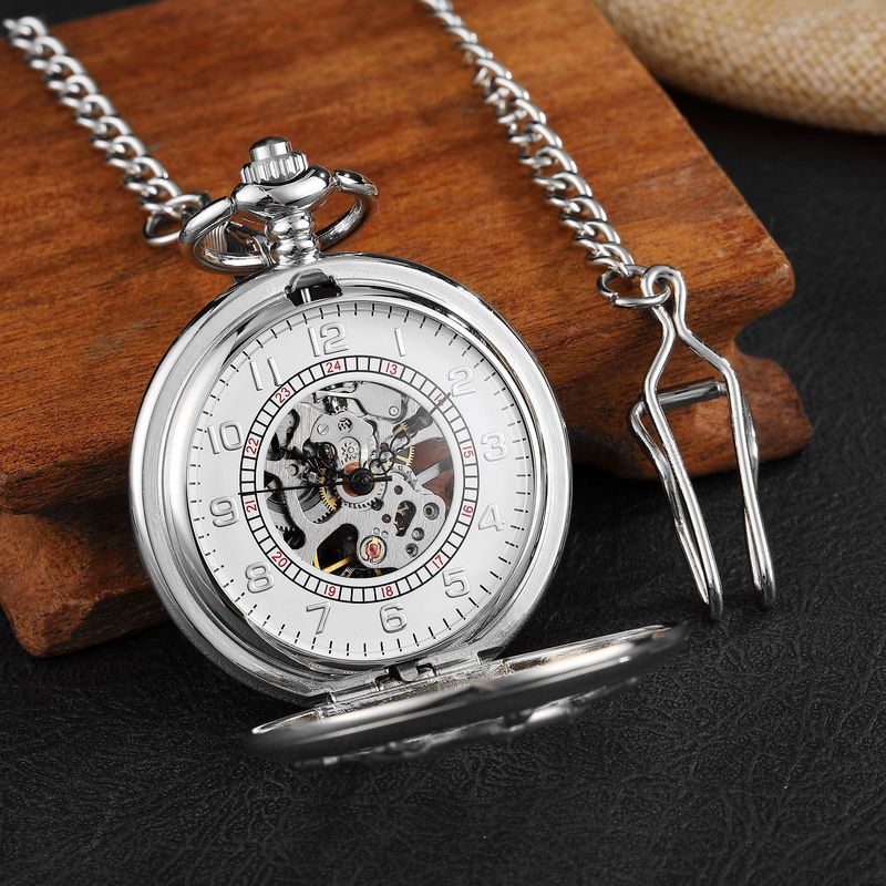 New Large Hollow Round Carved Roman Numerals Lace Mechanical Pocket Watch Model_voghion.com