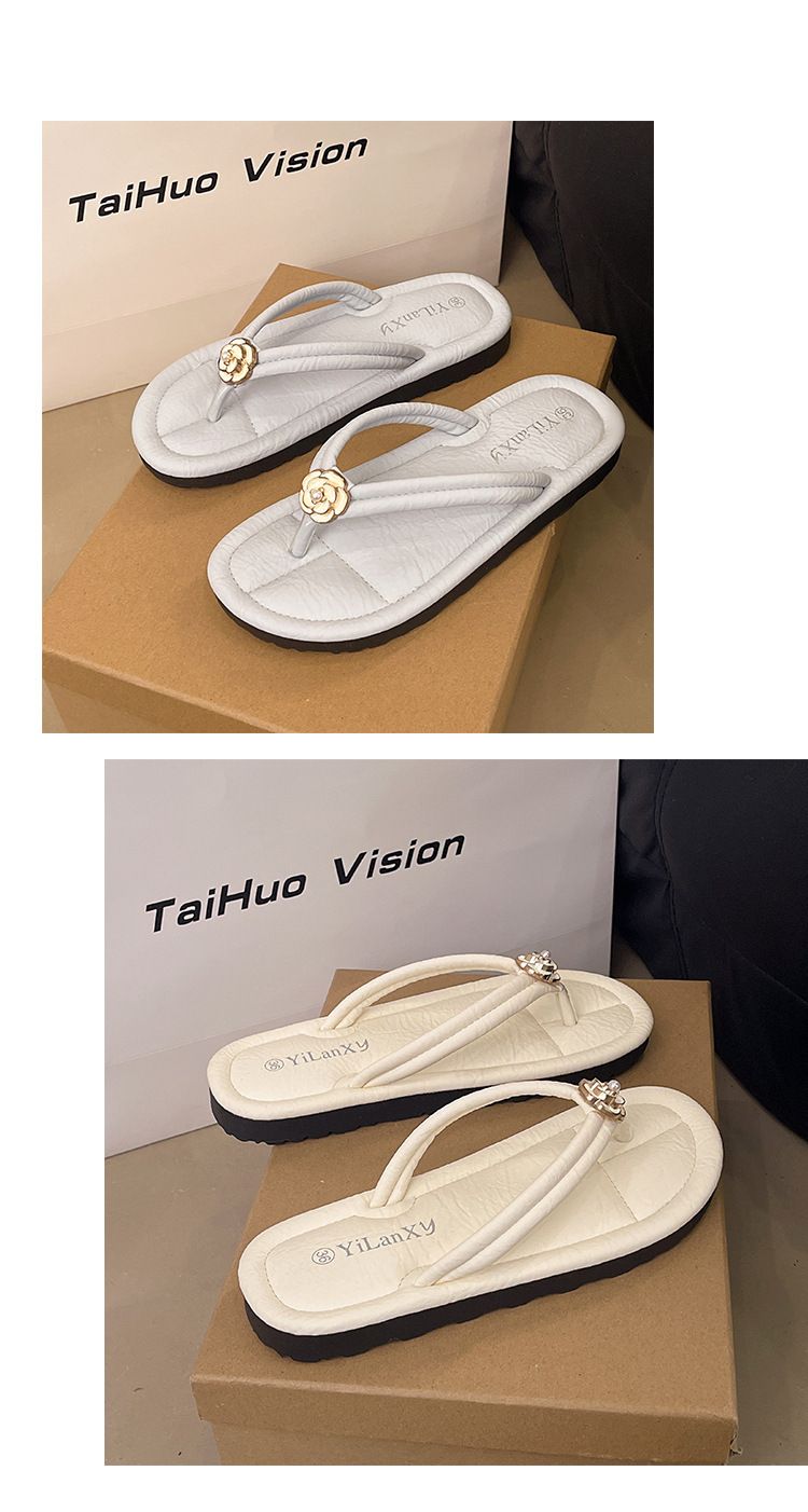 Sandales à enfiler décontractées à motif floral pour femme – Chaussons d'été légers avec semelle antidérapante, tongs plates confortables en bleu, jaune, rose, beige et noir_voghion.com