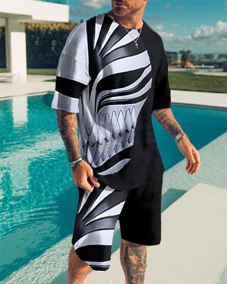 Ongeëvenaarde kwaliteit 2025 Zomer Heren Trendy Casual Strand Stijl Textuur 3D Digitaal Bedrukt T-shirt Shorts Set_voghion.com