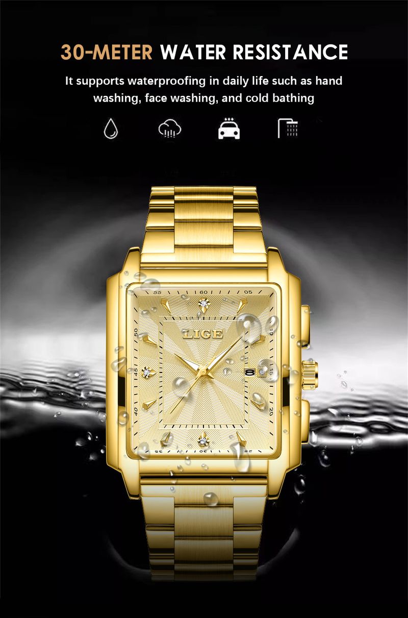 Men's Business Quartz Watch With Date Display, Water Resistant Stainless Steel Band, Square Mineral Glass Steel Belt Quartz Watch Men's Watch_voghion.com