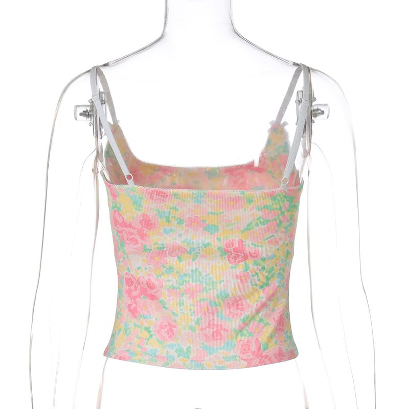 Shemoda Summer Pure Desire Canotta stampata in stile dolce e piccante per donna con design Sense, top aderente con fiocco in pizzo_voghion.com