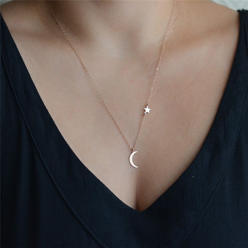 Hazır Stok Trend Basit Yıldız Ay Choker Kolye Kadınlar İçin Altın Renk Choker yaka collier femme Ucuz Açıklama jerry 2024_voghion.com