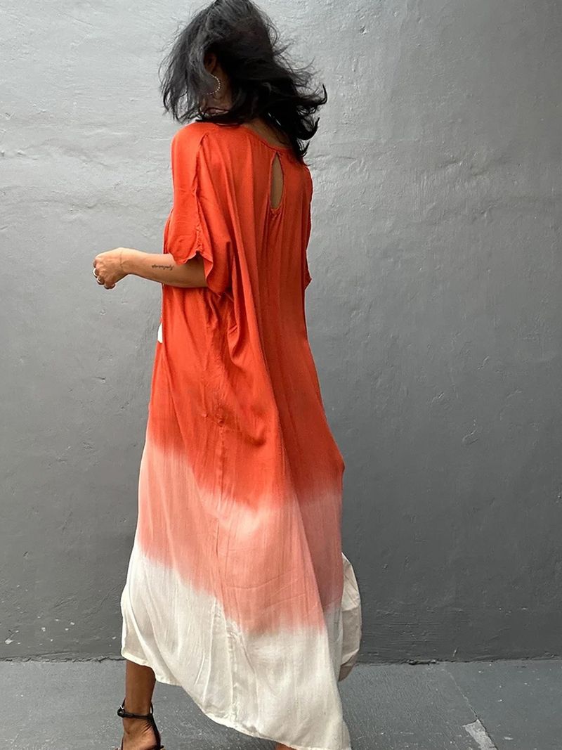 Jupe de plage en coton dégradé de couleurs pour femmes, cache-maillot à fente haute, pour les vacances_voghion.com