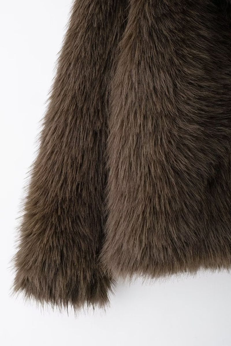 Veste courte effet fourrure à col rabattu pour femme 4360240_voghion.com