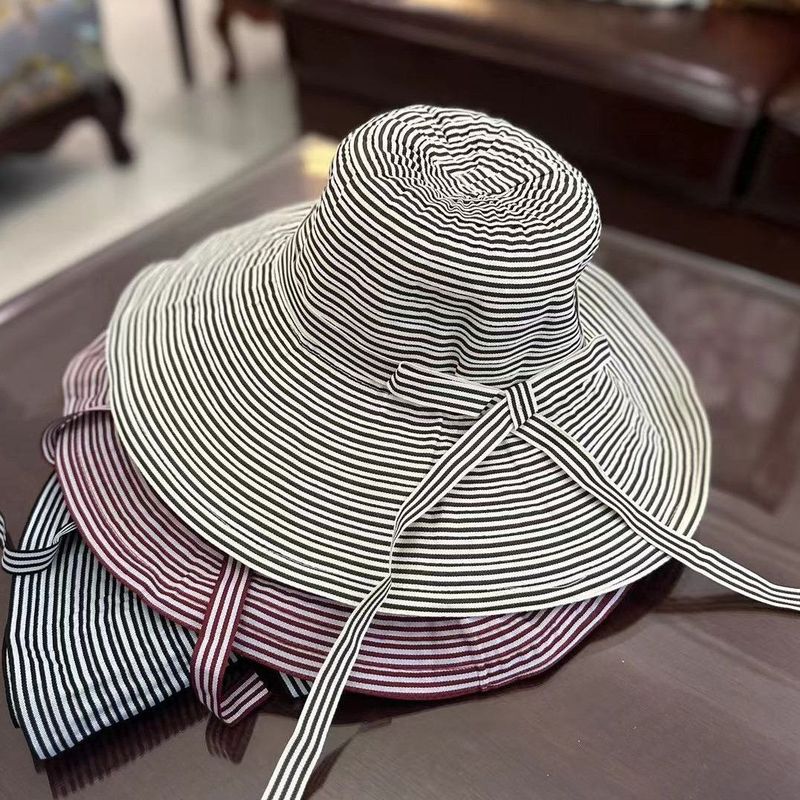 Sommer Neue Gestreifte Mode Breiter Sonnenschirm Urlaub Strand Sonnenschutz Grün frauen Krempe Hut_voghion.com
