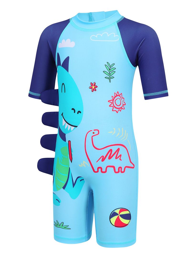 Traje de baño para madres e hijos, traje de baño de verano con estampado de dinosaurios para niños de Europa y América, traje de surf para niños, traje de baño de una pieza de manga corta_voghion.com
