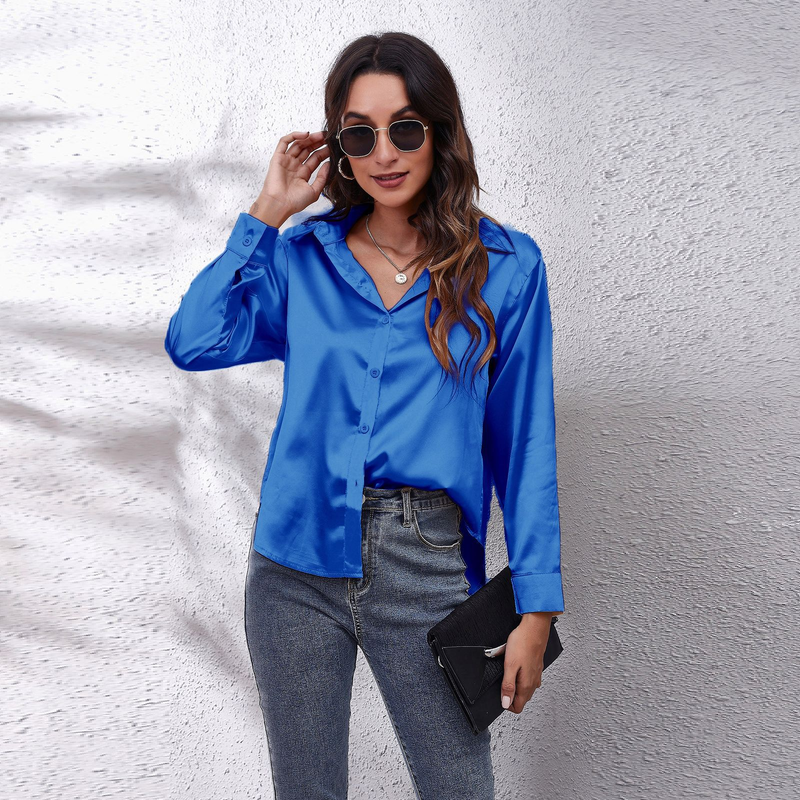 Women's clothing color D shirt satin silk imitation long sleeve shirt_voghion.com