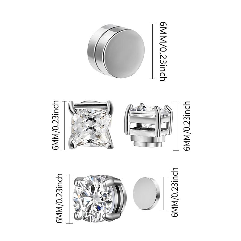 3 paia di orecchini a clip magnetici forti in cristallo per uomo e donna, orecchini magnetici rotondi in zircone punk, gioielli non piercing_voghion.com