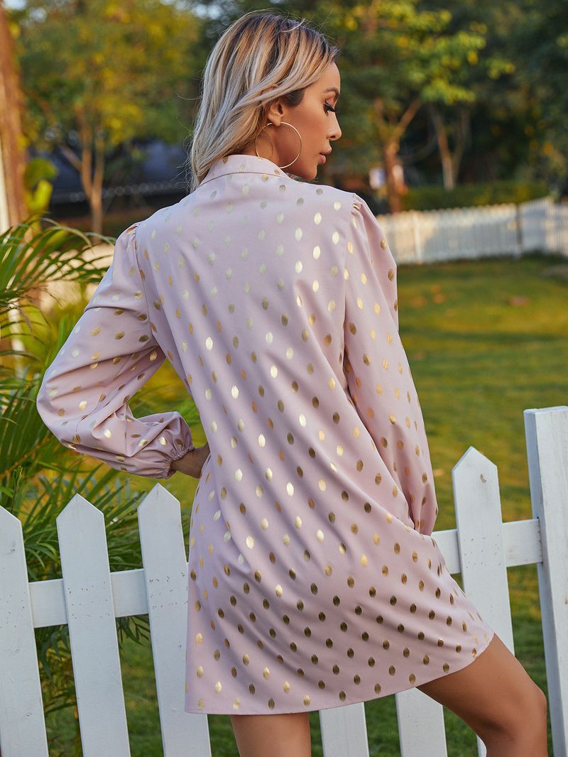 Roupas femininas INS elegante temperamento com decote em V vestido de bolinhas_voghion.com