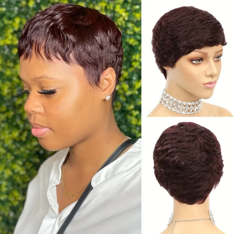 Parrucca Pixie Cut fatta a macchina Parrucche corte e lisce per capelli umani per donne Parrucca da 4 pollici con densità 150_voghion.com