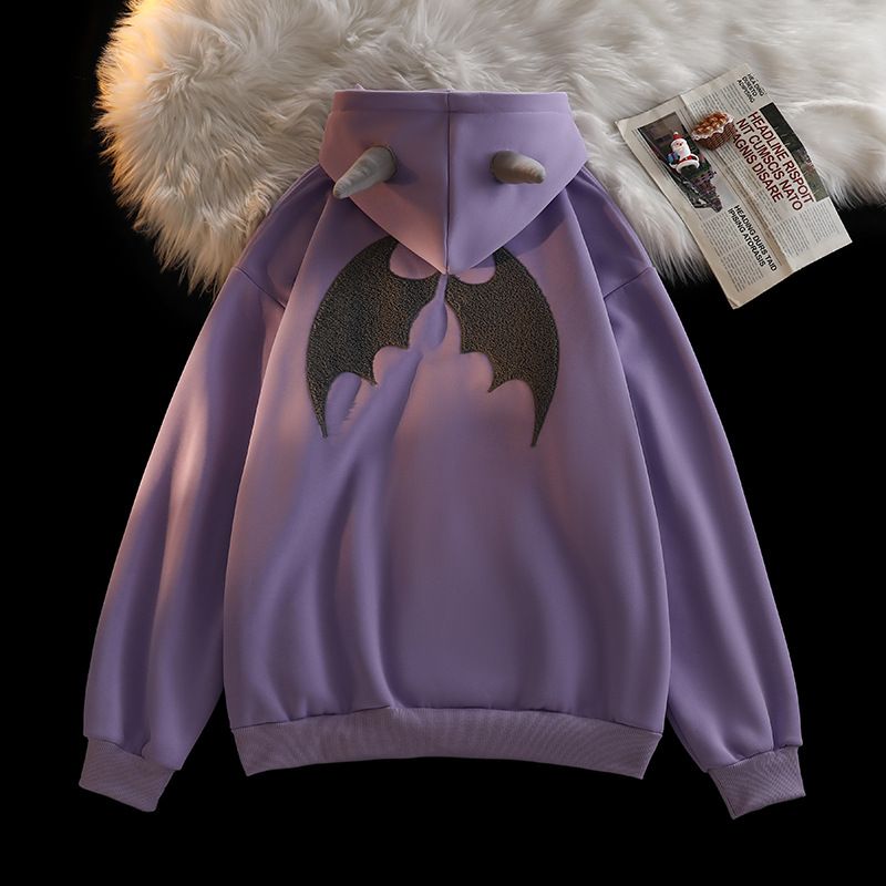 Cardigan con cappuccio in corno di mucca ricamato in asciugamano, da donna, autunno inverno, nuovo stile, ampio e morbido, spesso, con cappuccio caldo_voghion.com
