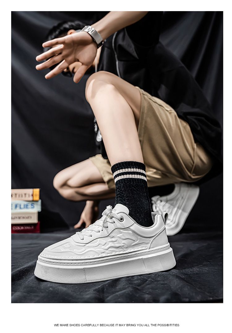Men's Spring New Breathable White For Male Students Versatile Thick-Soled Sneakers Casual Board Trendy Shoes_voghion.com
