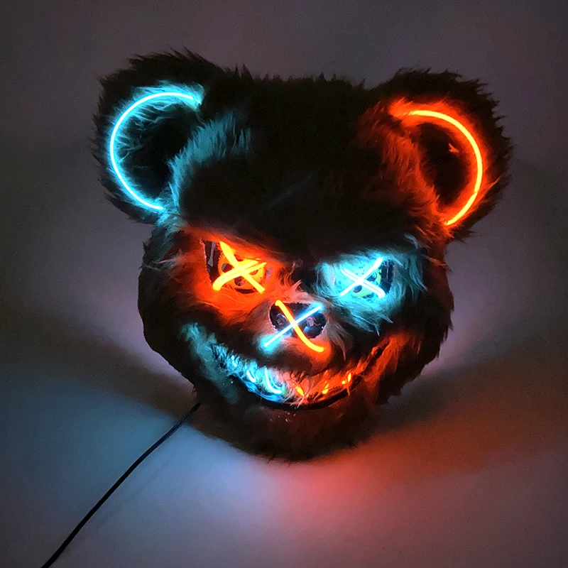 New Halloween Light-Up Animal LED Glowing Bear Mask Neon Light Character_voghion.com