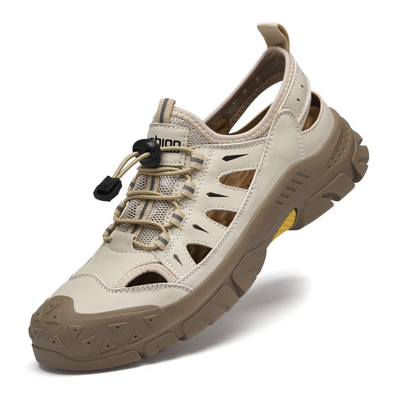 Live Streaming New Summer Men's Hooded Sandals, Breathable And Casual Oversized Beach Shoes, Hollowed Out Mesh Shoes_voghion.com