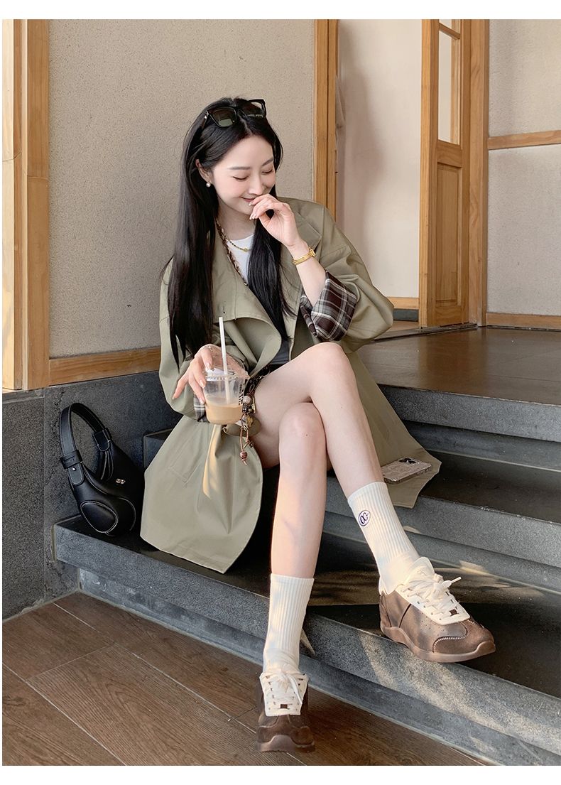 Color-Block Short Trench For Women 2025 Early New Korean Petite British Style Spring Autumn High-End Coat_voghion.com