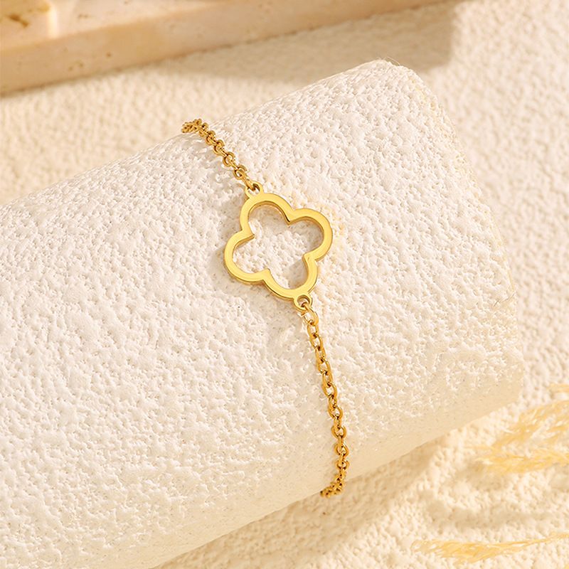 Diamond Bracelet Women Bracelets Gold Titanium Steel Bracelet Fashion Korean Style Simple Plain Titanium Steel Silver For Women Four-Leaf Clover Holl_voghion.com