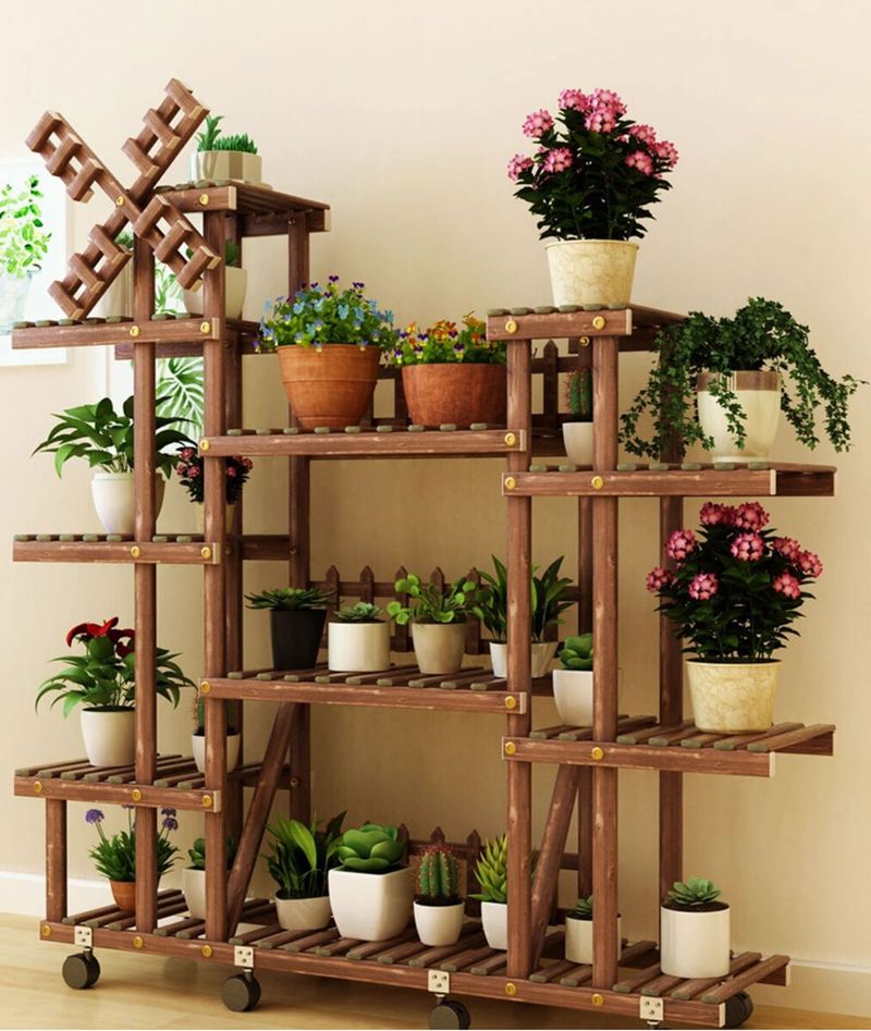 Living Room Solid Wood Indoor Multi-layer Floor-standing Balcony Storage Rack Succulent Green Radish Plant Display_voghion.com