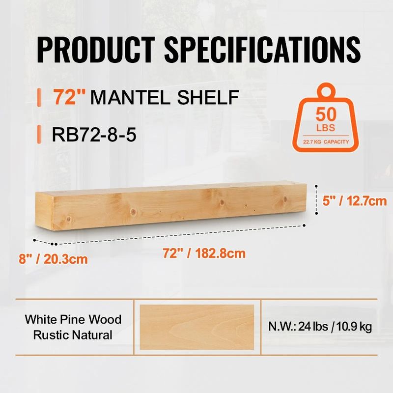 72 Mantel Fireplace Rustic Wood Shelf Floating Natural Fireplace Mantel_voghion.com
