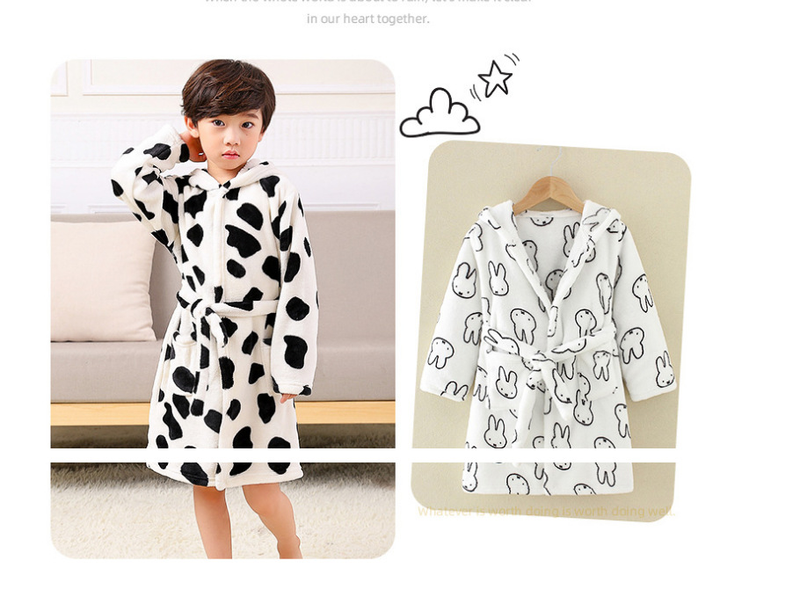 Spring Homewear Boys And Girls Baby Bathrobes Cartoon Flannel Hooded Children's Nightgown_voghion.com