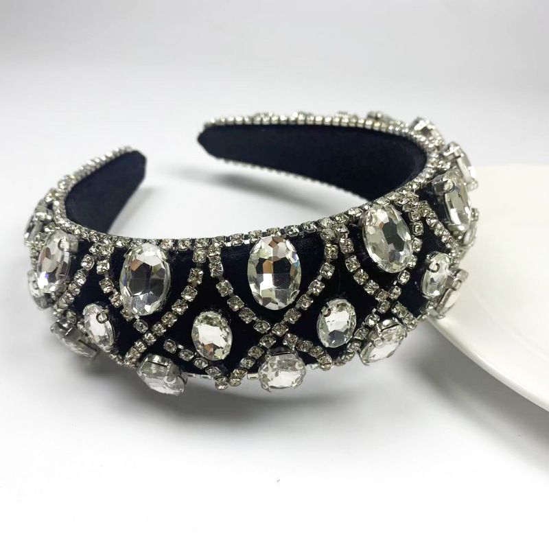 Barokowa opaska na głowę z kryształkami, geometryczny szeroki brzeg, pełnodiamentowy kolorowy kryształ, modny błyszczący dodatek do włosów na imprezę taneczną_voghion.com