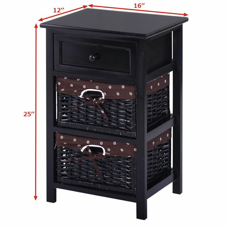 3 Tiers Wooden Storage Nightstand With 2 Baskets And 1 Drawer_voghion.com