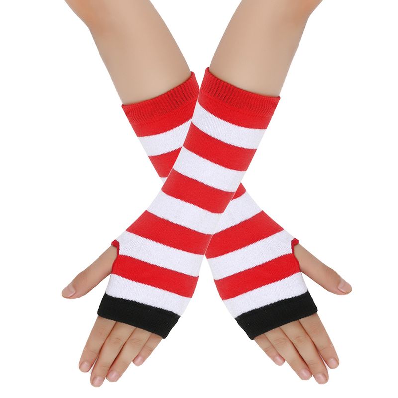 Unisex Knitted gloves with missing fingers anime stripes wearing fingers wrist cuff with false sleeves Thin children's fingers_voghion.com