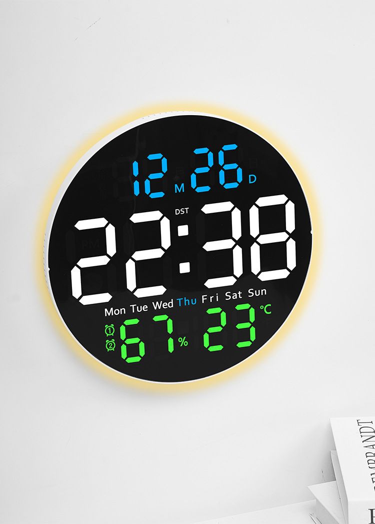 New Living Room Wall With Night Light Electronic Multifunctional Home Temperature Humidity Silent Clock 6672_voghion.com