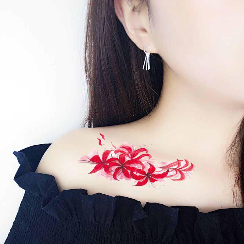 【Set da 30 fogli】Tatuaggio Bianhua impermeabile a lunga durata con fiori freschi, tatuaggi temporanei realistici, adesivi per clavicola_voghion.com