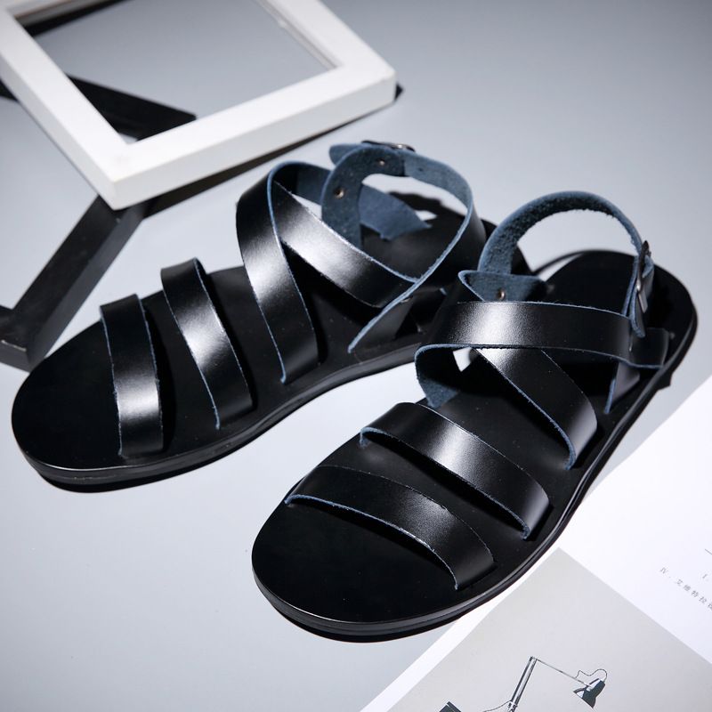 Summer Beach Breathable Casual Leather Sandals 2025 New Korean Version Trendy Cowhide Men's Shoes_voghion.com