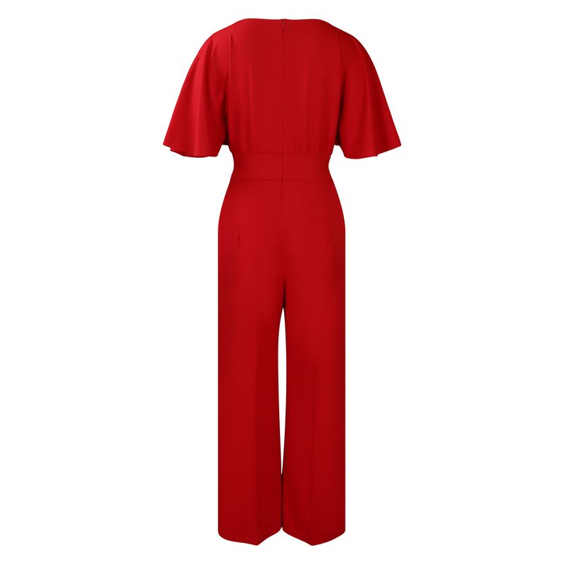 Roupas femininas moda verão feminina gola redonda cor sólida cintura alta tamanho grande perna larga macacão_voghion.com