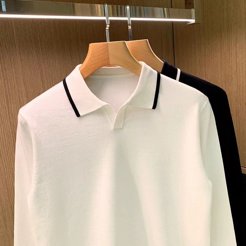 Minimally Casual Men's Clothing High-end Feel Rugged Handsome Style. Knitted Sweater For Autumn, Top With A Collar And_voghion.com