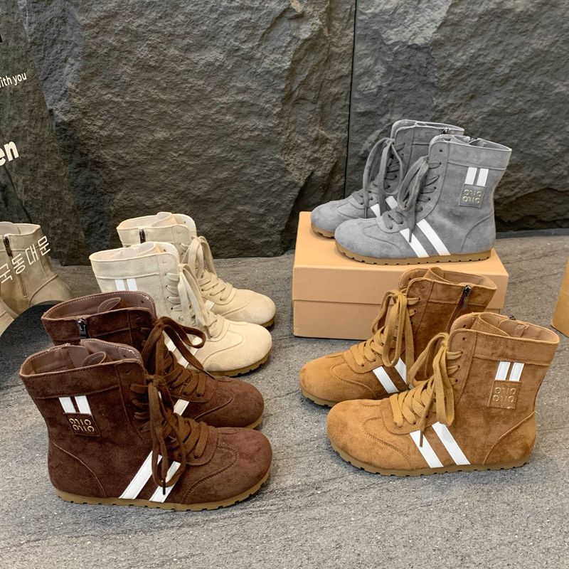 Damen-Boxstiefel, hoch geschnitten, flache Box-Sneakers für Damen, 2025, neue runde Zehenpartie, vielseitige Freizeitschuhe mit verstecktem Keilabsatz, Martin-Kurzstiefel_voghion.com