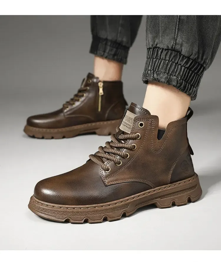 Knöchellange kurze Schaftschuhe für Herren, braune Booties, schwarze Herrenstiefel, Y2k-Angebot im Angebot, Retro, günstig, trendig, 2025, neue Angebote_voghion.com