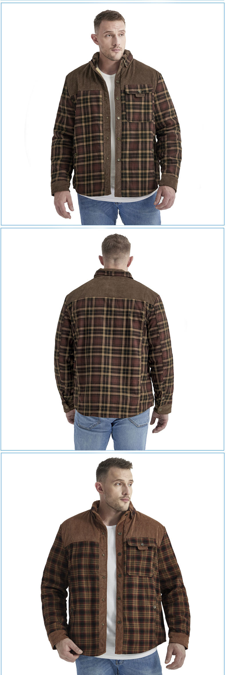 Camicia a quadri americana da uomo, giacca invernale calda in puro cotone, oversize e felpata_voghion.com