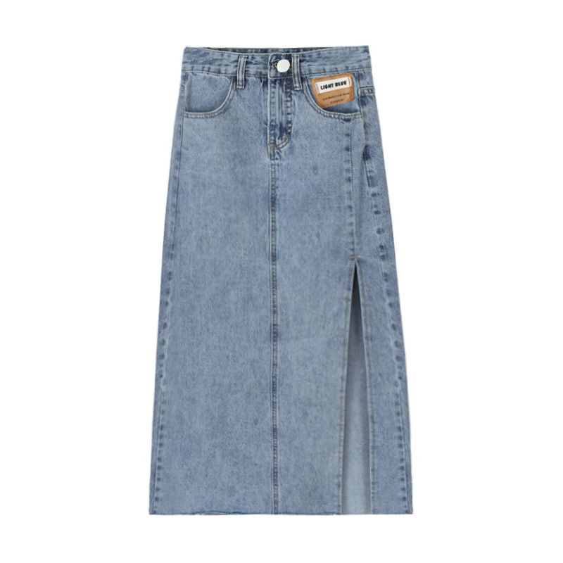 Women's Clothing High Waist Petite Side Slit Denim Skirt Women's Summer 2021 New Slim Mid Length Hip Wrapped A Line Skirt Trend_voghion.com