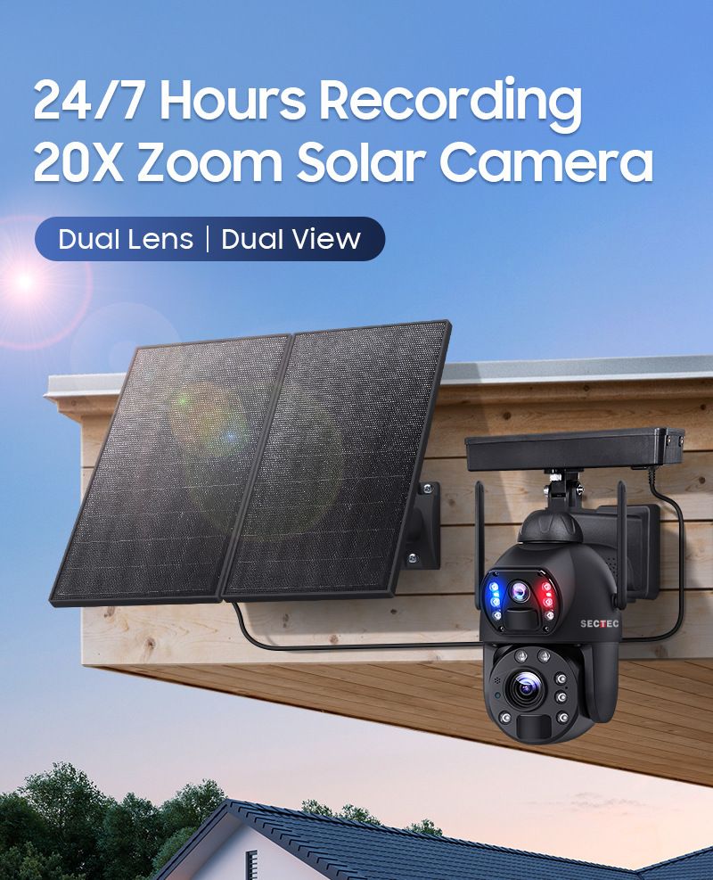 Outdoor Solar 4G Security Camera - Dual-Lens HD Surveillance Low Power Consumption Weatherproof Night Vision AI Motion Detection Wireless Monitoring_voghion.com