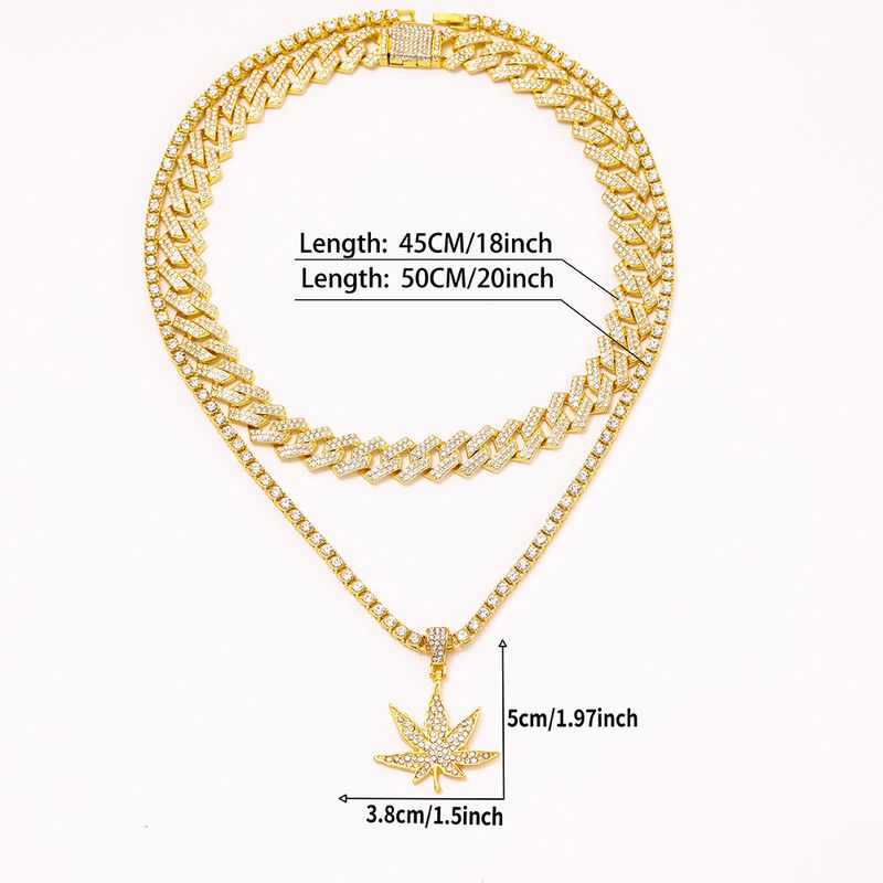 Ensemble de colliers en diamant avec pendentif en feuille d'érable Ins Hip Hop, tout assorti, tendance, cool, niche, style hip hop_voghion.com