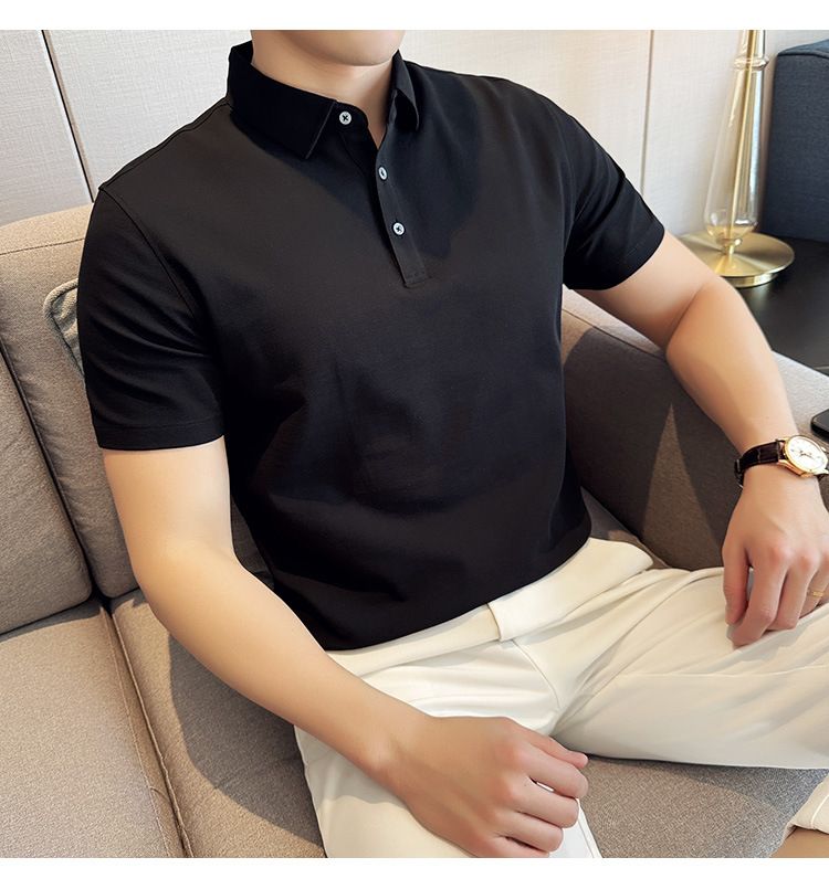 Polo à manches courtes pour homme, nouveauté spéciale été, en coton, confortable, petit revers, non marquant, pressage, version coréenne, coupe ajustée, Paul_voghion.com