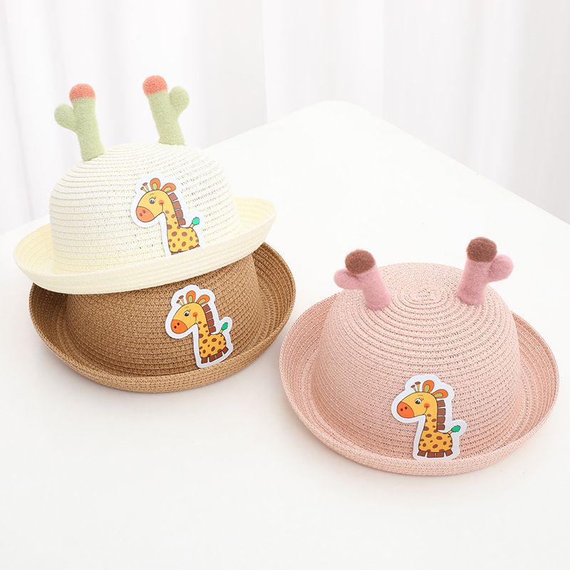 Ensemble de sacs en paille pour animaux de dessin animé, pare-soleil d'été, crème solaire et chapeau de pêcheur mignon pour enfants_voghion.com