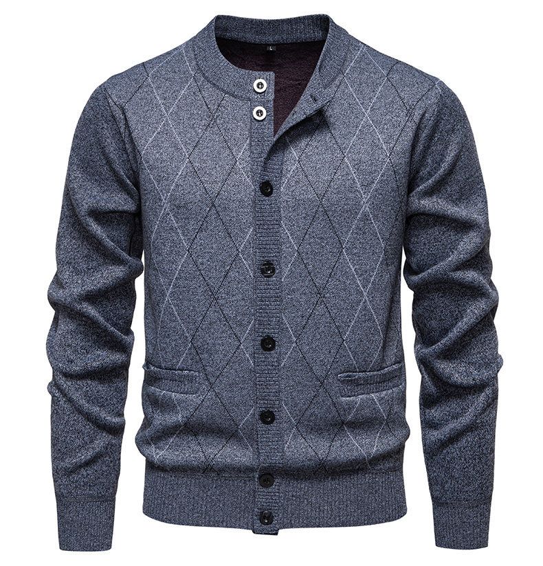 Cardigan in velluto e abbigliamento da uomo, cardigan in maglia con fodera in pile - Pullover oversize alla moda e comodo con collo alto per l'inverno_voghion.com