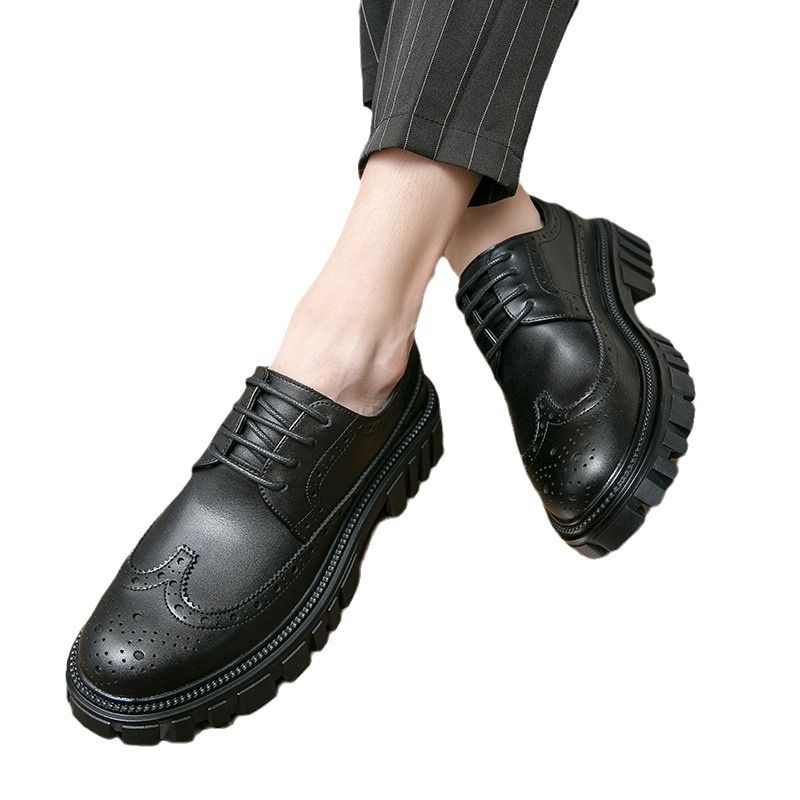 Unbeatable Quality Blok Carved Leather For Men's Business Formal Wear, Youth Brown Casual British Thick Sole Height Increasing Wedding_voghion.com
