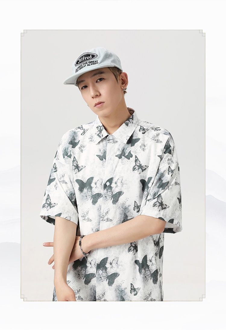 New product, Chinese ink butterfly tide brand loose and comfortable short-sleeved shirt_voghion.com