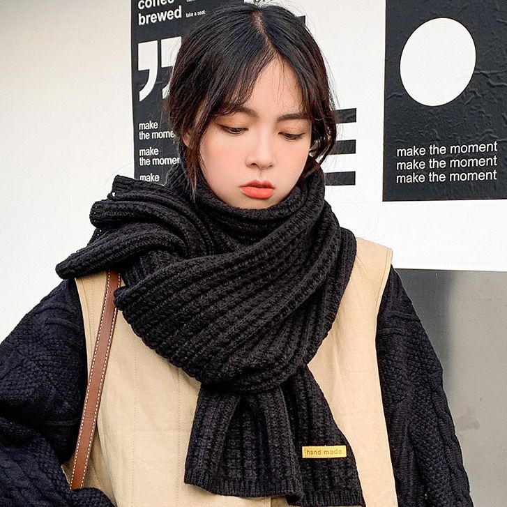 Sciarpa Ins Harajuku Wind Knitted da donna, in versione coreana, carina e versatile, calda, tinta unita_voghion.com