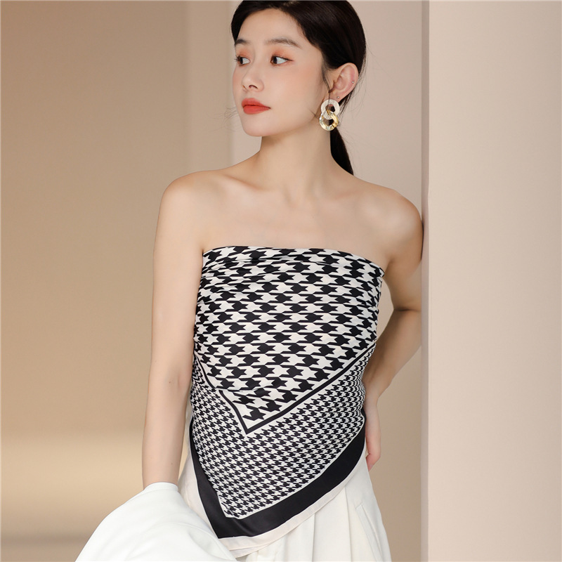 Temperamento Sciarpa Donna 90 cm Twill Seta Fascia per capelli Sciarpa quadrata semplice Protezione solare Decorazione Scialle Mille uccelli_voghion.com