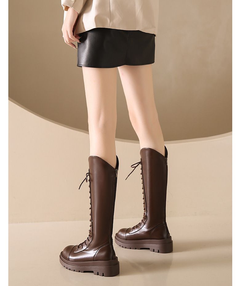 Brede Lange Herfst Winter Nieuwe Collectie Knieband Laarzen Dames Dikke Bodem Ridder Laarzen_voghion.com