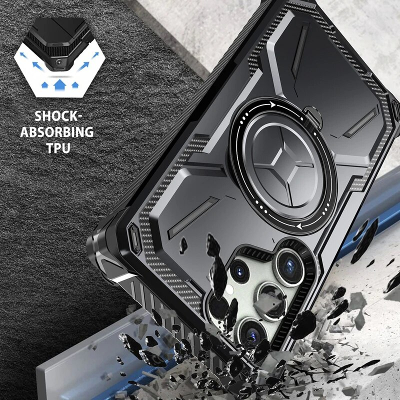 Bananq Magnetische drehbare Standhülle für Samsung S24 S23 S22 S21 Ultra Plus für Magsafe Wireless Charge, stoßfeste Abdeckung_voghion.com