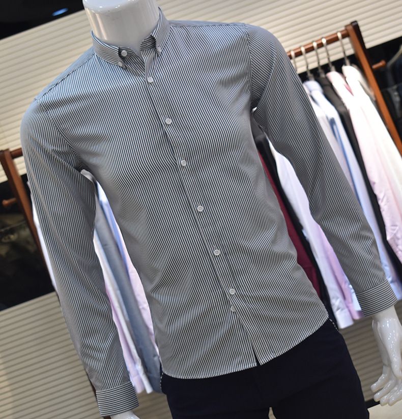 2022. aasta kevad- ja sügismoe uued kitsa lõikega triibulised triikimist mittevajavad pikkade varrukatega meeste särgid_voghion.com