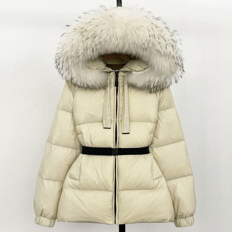 Piumino lungo da donna con cappuccio staccabile e bordo in pelliccia, 86-90% piumino d'anatra bianca, caldo giubbotto invernale per pendolarismo e casual_voghion.com