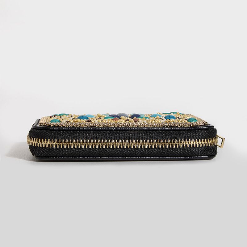 Geldbörse, Brieftasche, Clutch, böhmischer Stil, Reisperlen, Schmetterlingsblumen, exquisite Pu-Reißverschluss-Kartentasche, kleine Geldbörse, Geldbörse für Damen_voghion.com