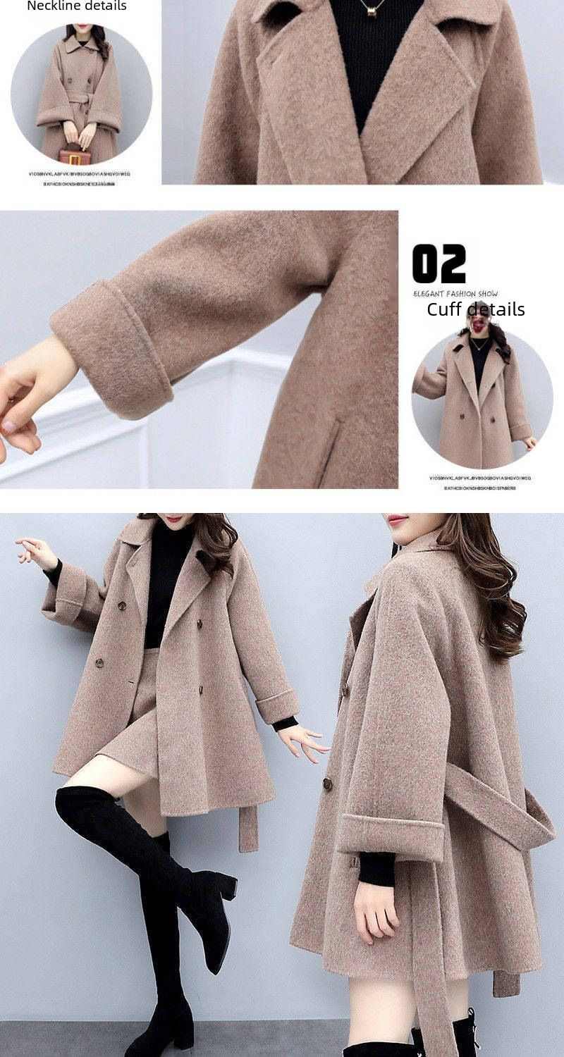 New women's camel two-piece woolen coat fashion woolen skirt suit_voghion.com